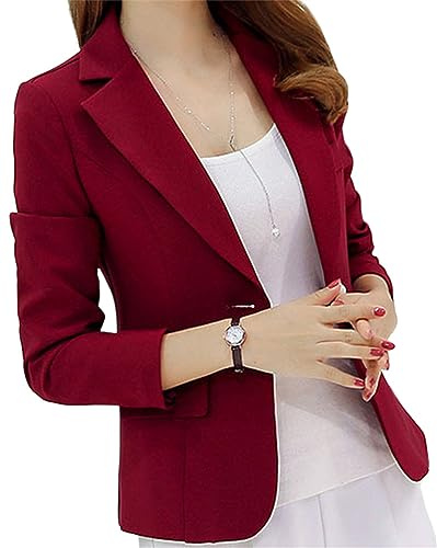 Onsoyours Blazer Elegante Donna Maniche Lunghe Tinta Unita Slim Fit Giacca da Abito Business Casuale Corto Cappotto Blazer