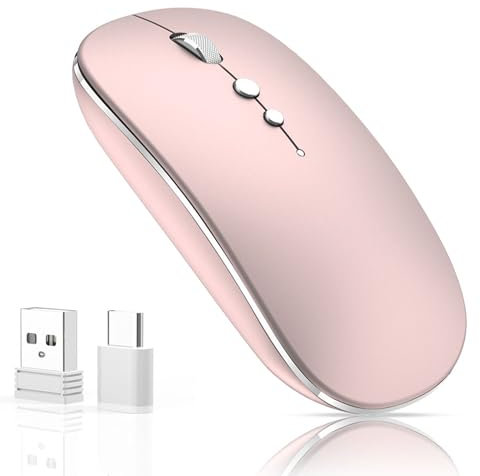 QYFP FunkMaus für Computer Wiederaufladbar, 2,4 GHz kabellos tragbare Mäuse mit USB/USB-C Dualer Empfänger,DPI,Zurück Taste-Kompatibel mit TypeC-Gerät/AppleMacBook Air/Pro,iPad,Tablet,PC (Rosa)
