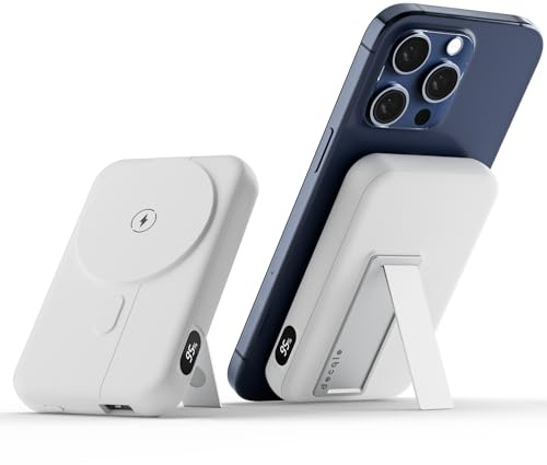 decqle 001 Magnetic Wireless Power Bank 10000mAh Foldable Stand Battery Pack Portable Charger Compatible with MagSafe for 12/13/14/15 Series 2024 (off white)002