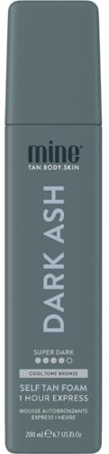Minetan Self Tan Foam | Dark Ash - 1 Hour Express, Best Sunless Tanning Mousse for a Cool Dark Bronze Skin Finish, Face & Body Fake Tanner, Ultra Hydrating Glow, Vegan & Paraben Free, 6.7 Fl Oz