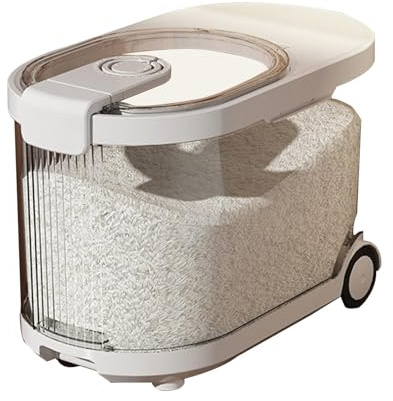 Distributore di riso, distributore di cereali,Grande supporto trasparente per conservare il riso, contenitori con coperchi e ruote | Scatola di condimento superiore, secchio dispenser di