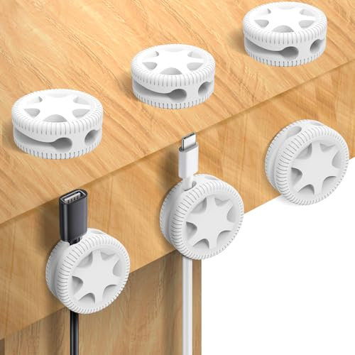 shinfly Lot de 6 clips de câble - Organisateur de câbles de bureau blanc avec double rainure, support de fil autocollant pour câble de charge USB, câble d'écouteurs