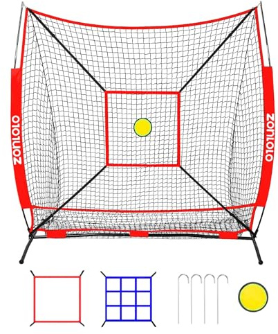 Zonlolo 6 x 6 FT Baseball Net with 3 Diffferent Targets, Portable Practice Net for Batting，Hitting，Pitching and Throwing,Compact Package with Small Carrying Bag，Great for Kids !