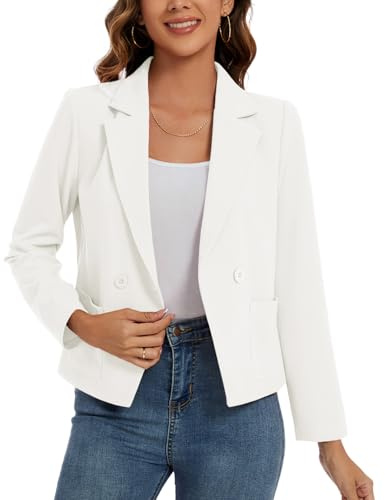 MINTLIMIT Womens Blazer Double Breasted Formal Blazer Casual Jackets Long Sleeve (White S)