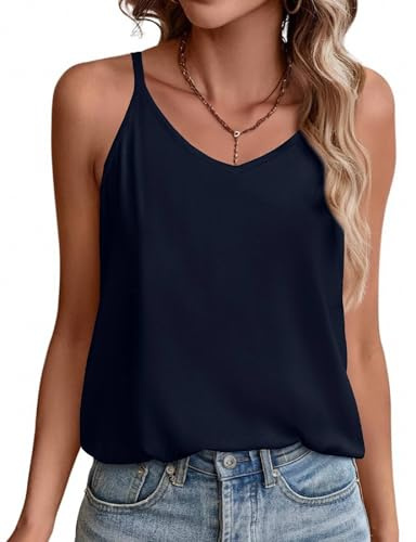 Zeagoo Vest Tops Women V Neck Summer Tops Loose Cami Top Spaghetti Strap | Camisole Top Casual Sleeveless Tank Top S-XXL