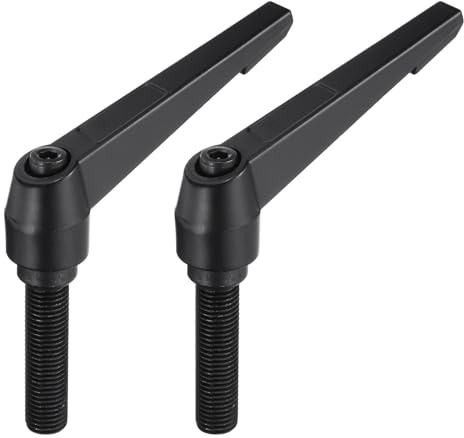 sourcing map M16 x 63 mm, mango de palanca de sujeción ajustable, botón de trinquete macho, perillas roscadas con bloqueo, manijas de tornillo giratorias, perno de liberación rápida, color negro, 2
