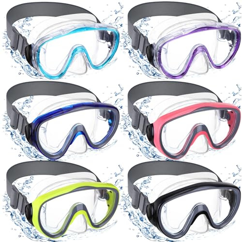 Relaxweex 6 Pack Adult Swim Goggles with Nose Cover Snorkel Diving Mask Elastic Strap Tempered Glass Scuba Mask Waterproof Clear Diving Snorkel Goggle for Adult(Fresh Colors)