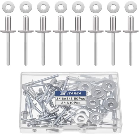 JTAREA 4,8 x 10 mm Edelstahl Blindnieten mit Unterlegscheiben Blindniete Großerkopf Nieten Popnieten Poppnieten Kernnieten mit Rundem Kopf (Packung mit 60 Stück)