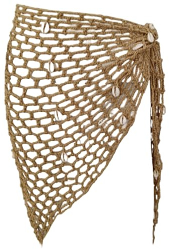 Sarong Coverups for Women, Sexy Fashion Crochet Skirt Cover Up with Shells, Triangular Fishnet Skirt, Crochet Cover Up for Beach, Sports