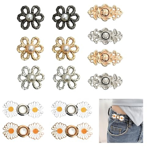 14 Sets Schnalle aus Metall Verstellbarer Verschluss Knöpfe Hosen Enger Machen Abnehmbare Taille Dekorativ für Lose Hosen Röcke Ärmel Gürtelschnalle Damen Herren Gold Silber Schwarz Taschenzubehör