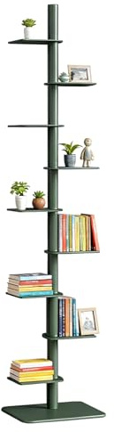 Libreria a colonna Stretta con Colonna vertebrale in Metallo, Libreria Verticale a 9 Ripiani angolare da terra,Torre per Libri con Dorso in Metallo per Libri, Espositore Angolare Multiuso per S green