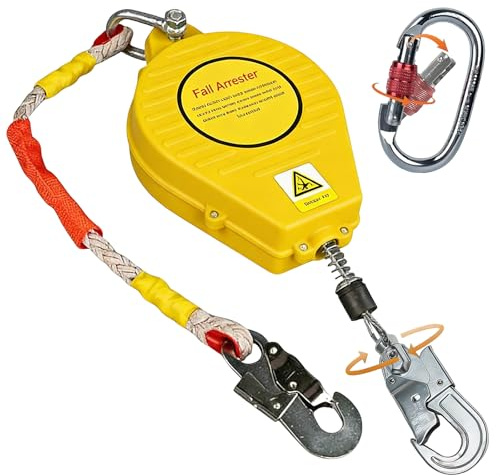 AOCAY Dispositivo Anticaídas Retráctil 3-20m con Arnés de Seguridad,150kg | Línea de Vida Retráctil para Trabajos en Altura y Construcción, Diseño Portátil para Tejado, Industrial, Vertical