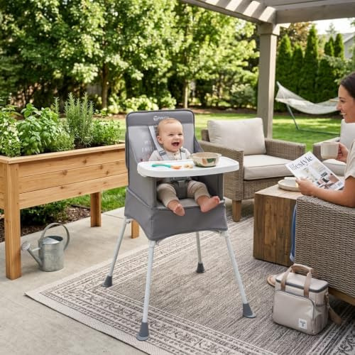 Trimigo Chaise Haute Bébé Pliable et Légère | Portable, Harnais 5 Points, Nettoyage Facile, Pour Voyage & Maison