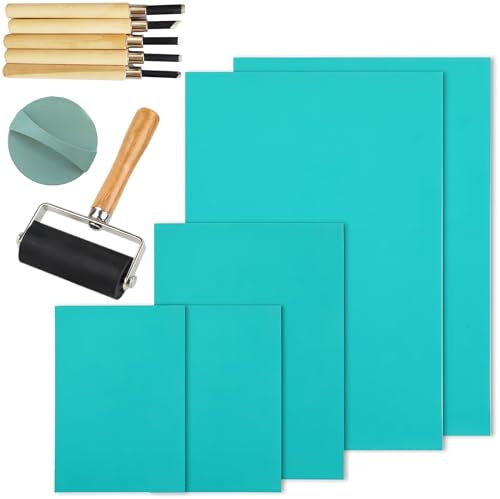 VIVIIHOO Juego de impresión Linocut - Kit de Inicio de 12 Piezas con Placas de linóleo, Papeles de calcado y Herramientas para Sellos DIY, Grabado y pósters artísticos