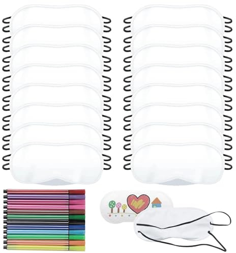 Dryxog 16 stycken målarbara sovmasker med 12 färgpennor mjuk, bekväm ögonmask sovmask barn övernattningsfest flickor tillbehör för pyjamas party resa spa, mjuk polyester ögonmask