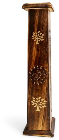 Agni Incensario Madera Torre Artesanal - Quemador Incienso Barritas Conos, Incensario Vertical Decorativo Budista, Soporte Madera Natural Zen Hecho a Mano, Torre Vertical (Árbol de la Vida)