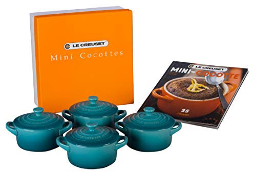 Le Creuset Steingut-Set mit 4 Mini-Kocotten, mit Kochbuch, 237 ml, Karibik