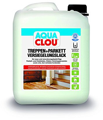 Aqua Clou Treppen- und Parkett Versiegelungslack 5L: Anwendung auf neuen Holzböden und im Rahmen der Renovierung für Dielen, Holz-Treppenstufen sowie Korkböden