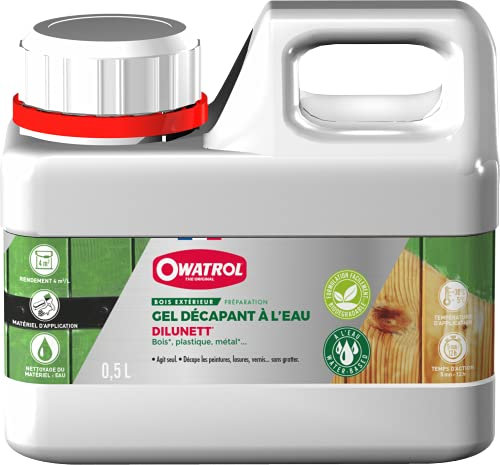OWATROL - DILUNETT - Décapant Gélifié à l'Eau pour Bois Métal et PVC - Surfaces Extérieurs - 0,5 L