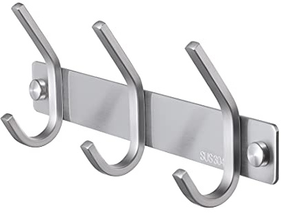 KES Appendiabiti da Parete con 3 Ganci Appendiabiti con Gancio Attaccapanni da Muro Moderno Ganci Appendiabiti Acciaio INOX SUS 304 Spazzolato, AH203H3-2