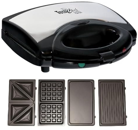 Total Chef 4-in-1 Interchangeable Cooking Surfaces, Countertop Grill Plus Open Griddle, Sandwich Press, Waffle Maker, Healthy Family Cooking, Home, Dorm or RV, BPA Free