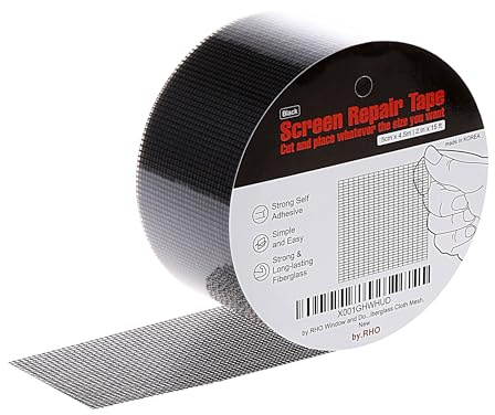by.RHO Screen Repair Tape – Strong Self-Adhesive Window & Screen Door Repair Kit, Fiberglass Screen Patch 2×15ft, Easy Cut and Apply, Indoor-Safe Adhesive, All-Weather (Black)