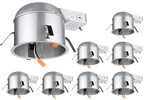 TORCHSTAR 8 Pack 6 Inch Remodel Recessed Lighting Housing, Shallow IC Rated AirTight 120-277V Can, Max 20W Compatible, TP24 Connector, ETL Listed, Damp Location