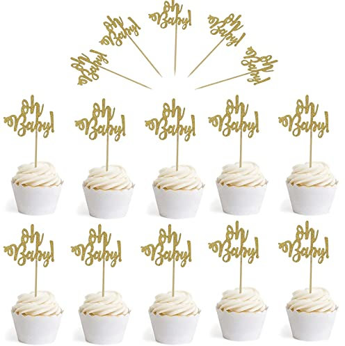 20 Pièces Gold Glitter Cake Topper, Cupcake Toppers, Oh Baby Cake Decorations, Baby Shower Décorations de Gâteaux, Oh Baby Cake Toppers Oh Petit Gâteau Bébé Surmatelas Bébé Fille