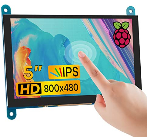 LAFVIN 5 pulgadas IPS LCD pantalla táctil panel de visualización 800 × 480 pantalla capacitiva HDMI Monitor para Raspberry Pi, BB negro, Windows 10 8 7