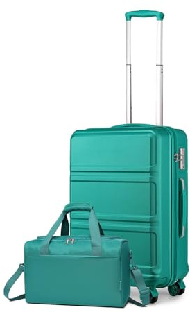 KONO Set di 2 Valigia Bagaglio a Mano Rigida e Leggera ABS+PC Trolley 55cm con 4 Ruote Rotanti e Lucchetto TSA & Borsa da Viaggio Ryanair 40x30x20, Turchese