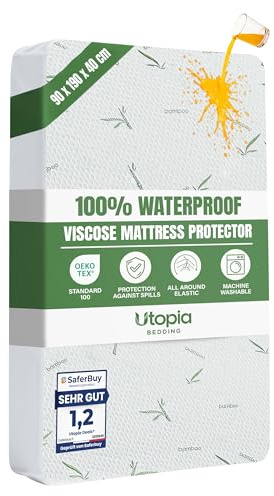 Waterproof Viscose Mattress Protector, Single Bed 90x190x40 cm | Waterproof Mattress Protector with All around Elastic, Hotel Quality Mattress Cover Oeko-Tex Certified, by Utopia Bedding