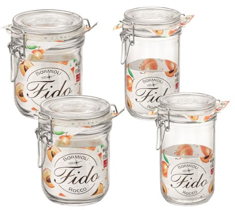 Einkochwelt Fido 79214 Lot de 4 bocaux en verre à étrier métallique 2 x 500 ml, 2 x 750 ml, avec couvercle, pour la conservation des aliments