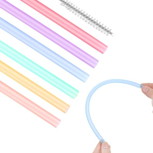 Set di 6 cannucce in silicone, riutilizzabili, per tè a bolle, cocktail, caffè, Juice, con spazzole per la pulizia, senza BPA, colorate