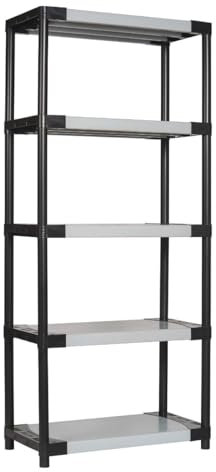 Bayersystem SMARTPLAST 800 Lagerregal Kunststoffregal mit 5 Regalböden, 185x80x40 cm, bis 350 kg, Schwerlastregal, Kellerregal, Werkstattregal, aus Kunststoff, Grau/Schwarz