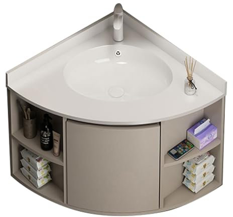 Combinación de lavabo de baño de esquina, lavabo de baño de esquina montado en la pared, lavabo de cerámica de esquina, con mueble de baño, tocador de almacenamiento independiente, para espacios peque