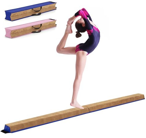 GOPLUS Barra de Equilibrio Gimnasia Plegable 240 cm, Viga de Equilibrio Artística con Manijas, Velcro en los Lados, Barra de Gimnasia Portátil Antideslizante para Niños, Adultos y Principiantes (Azul)