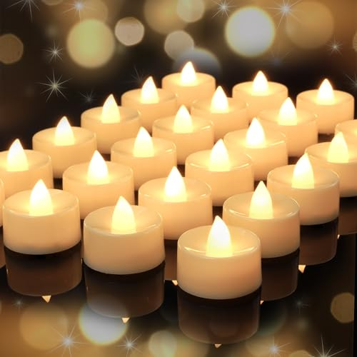 AMAGIC Battery Operated Tealight LED Flameless Candles Fake Electric | Long Last 100+ Hours, for Holiday, Birthday Party, Everyday Lighting, Furnishing Accents, Cosy Evenings