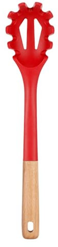 Silicone Pasta Fork, Kitchen Heat Resistant Noodle Spoon Server, BPA Free Spaghetti Strainer,12.8 inch (RED)