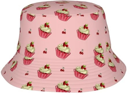 Chapeau cloche réfléchissant imprimé gâteau cerise – Chapeau de soleil unisexe pour voyage, plage, homme et femme, léger et pliable, noir, taille unique, Noir/blanc, taille unique