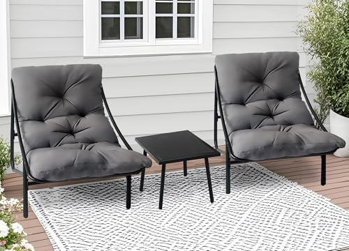 HavenGlide Juego de muebles de balcón de 3 piezas, incluye 2 sillas con cojín y mesa, muebles de metal para balcón, jardín, terraza