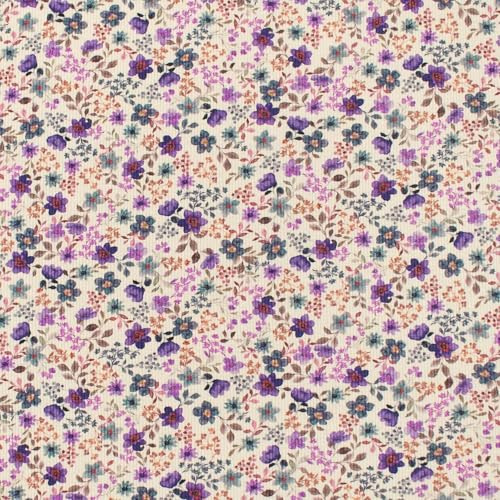 Rippjersey Stoff Blumen, Rib-Jersey, lila (Länge am Stück: ab 50cm / Breite: 120cm)
