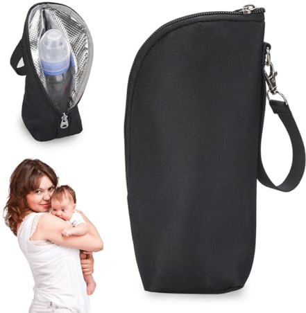 VAEIORP Sac Isotherme pour Biberon, Portable et Universel, Sac Lait Maternel, Glacière, Chauffe Biberon Lait Maternel, Thermos Bébé, Biberon Thermos, Baby Bottle Tote avec Fermeture Éclair (Noir)