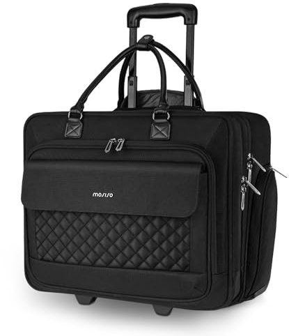 MOSISO hjul vagn laptopväska, 15,6 tum hjul handbagage resväska för män kvinnor, expanderbar övernattning laptop ryggsäck med flik väska och bälte 2 hjul för arbete resor affärer, svart