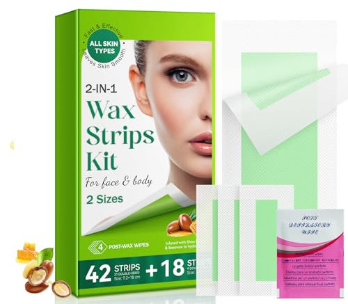 60 Counts wachs haarentfernung, Wachsstreifen zur Haarentfernung für Frauen Männer, Wax Strips for Hair Removal, Gesichtshaarentfernung für Frauen, Wachsstreifen für Gesicht, Körper, Arme, Beine
