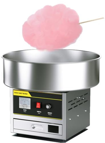 kommersiell sockervaddsmaskin, elektrisk sockervaddsmaskin, justerbar temperatur, med sockersked och stor förvaringslåda, för fest och företag, rosa (Silver)