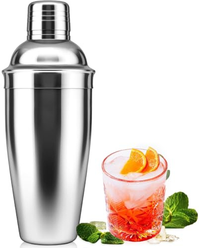 NewGF Cocktail Shaker,Drink Mixer with Built-in Strainer for Mixing Drinks Margaritas,Beginner Friendly Mixer Bar Utensil Tool (Sliver-01)