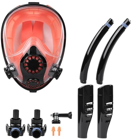Gafas de Buceo Hombre Mujer, Máscara de Silicona Negra y Naranja, Protector Facial con Tubo de Respiración Ajustable - Antivaho, Diseño Impermeable, Ideal para Snorkel