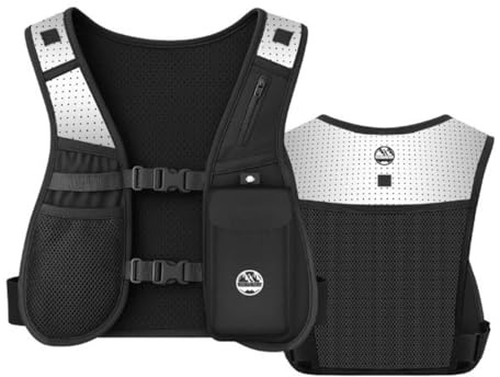 Six Peaks Chaleco de hidratación para correr, carrera de seguridad reflectante funcional, paquete de hidratación ligero con cuerpo de neopreno, bolsillos de almacenamiento y botella plegable de 500 ml