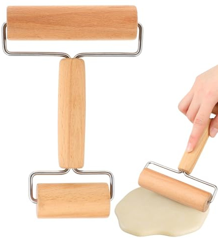 Rodillo de Masa,Rodillo para Pizza,Rodillo Antiadherente de Madera,Profesional Rodillo de Madera Doble Cabeza para desenrollar masa con la mano, pizza