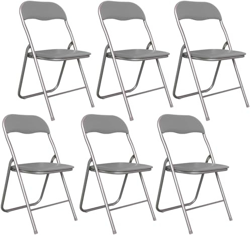 PALUPLUS Set 6 Sedie Flash Pieghevoli, misura aperta 44x47x82 cm, salvaspazio con struttura tubolare da 22 mm, seduta in PVC Imbottita e Piedi antiscivolo, per giardino, ufficio, campeggio (Grigio)